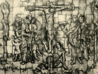 300108 Afbeelding van een, door Joep Nicolas vervaardigd, tableau in opaline glas voorstellend de Kruisiging, in de ...